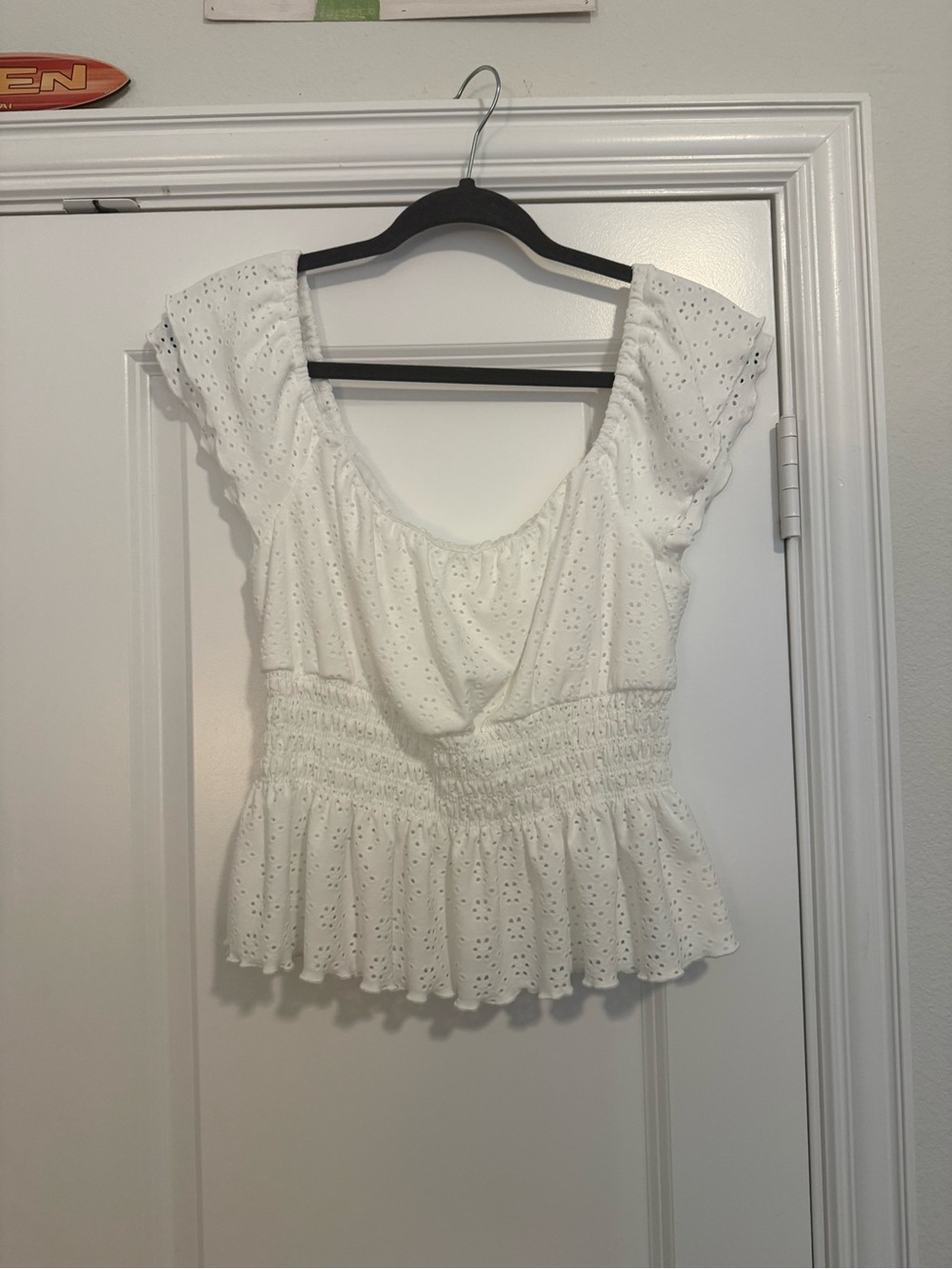 White Eyelet Smocked Peplum Tank Top